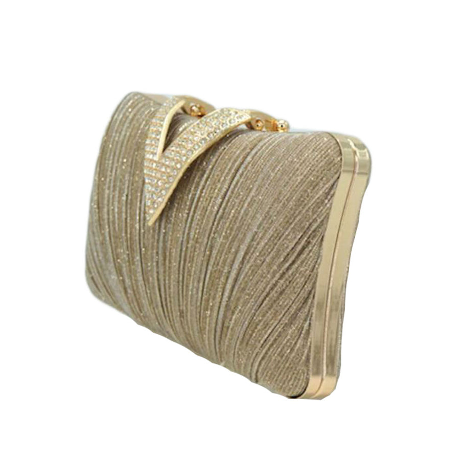 Sparkle Purple Satin Stone Paved V Fold Evening Clutch Bag