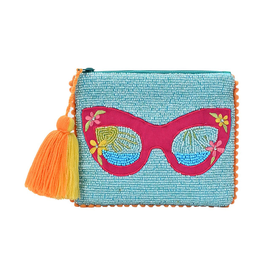 Handmade Turquoise Eyeglass Frame Seed Bead Tassel Pouch Clutch Bag