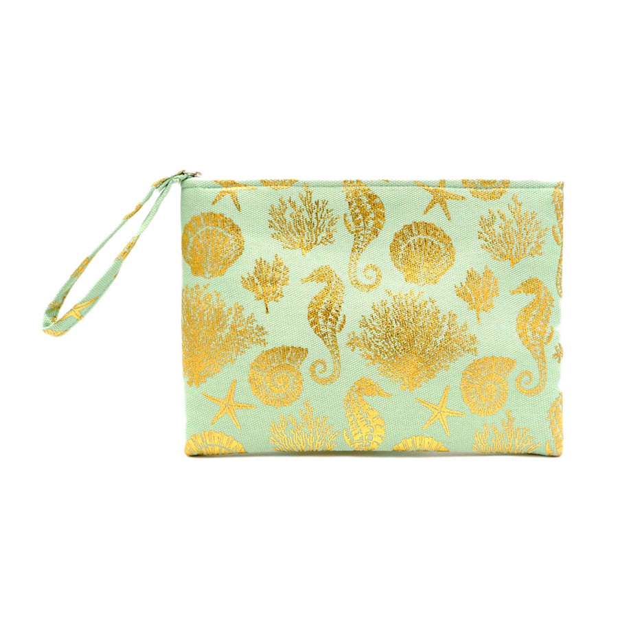 Turquoise Sea Life Starfish Seahorse Pouch Clutch Bag