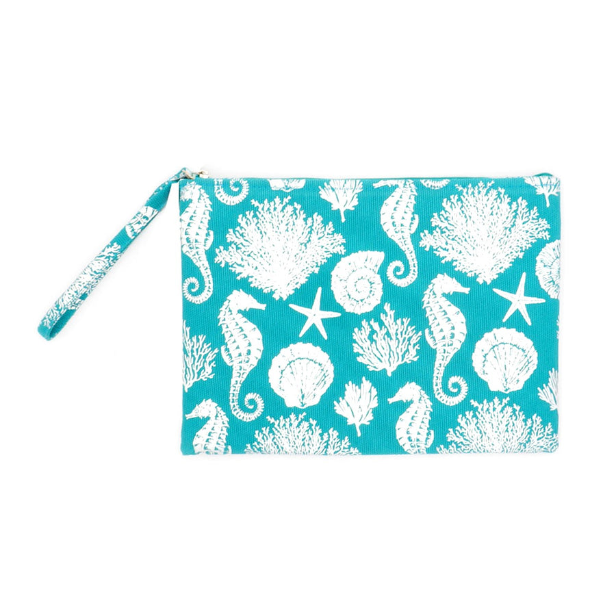 Turquoise Sea Life Starfish Seahorse Pouch Clutch Bag