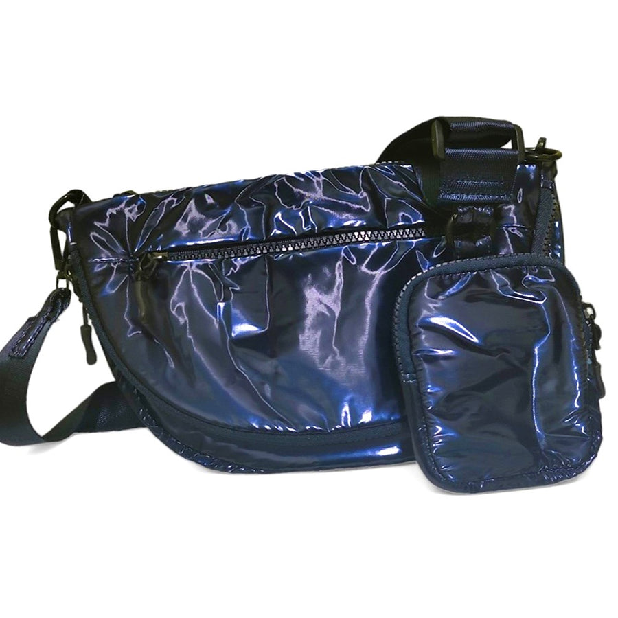 Style Fuchsia Puffer Half Moon Crossbody Bag