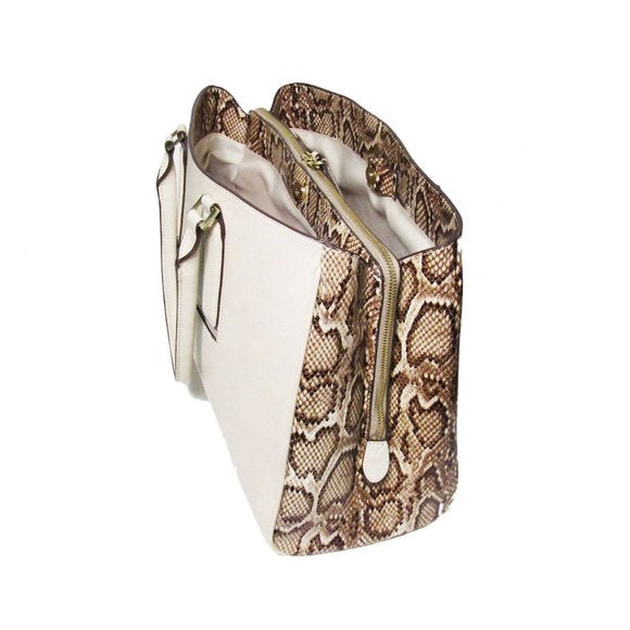 Classic Cream Python Oversized Tote Satchel Bag