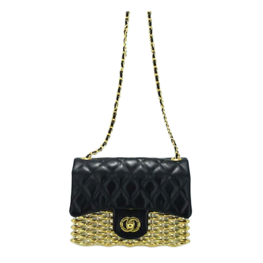 Quilted Gold Metal Flap Shoulder Crossbody Bag