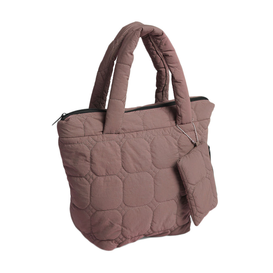 Stylish 2 in 1 Brown Quilted Padded  Phone Tote Bag