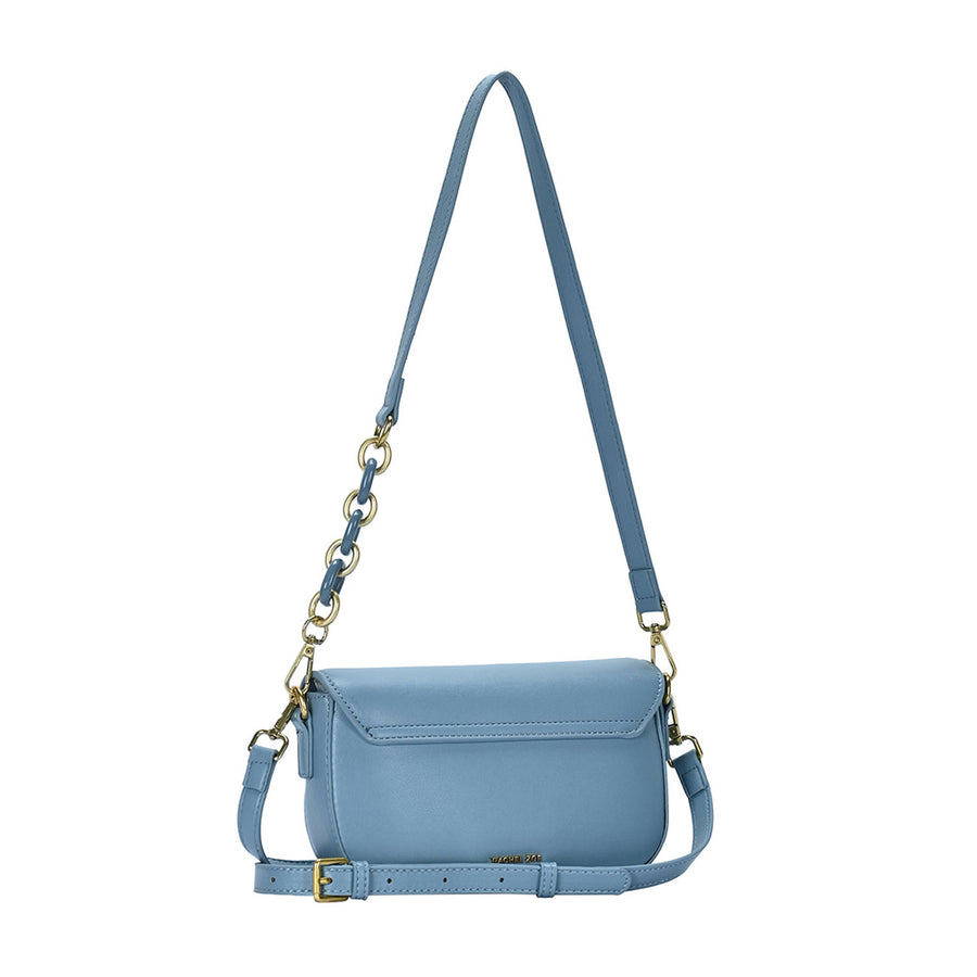 Blue Buckle Flap Quilted Leather Crossbody Bag
