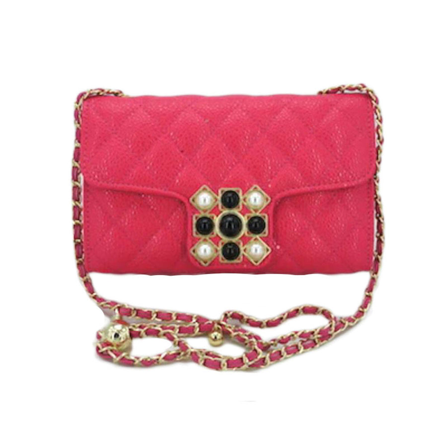 Fuchsia Quilted Flap Shoulder Crossbody Bag