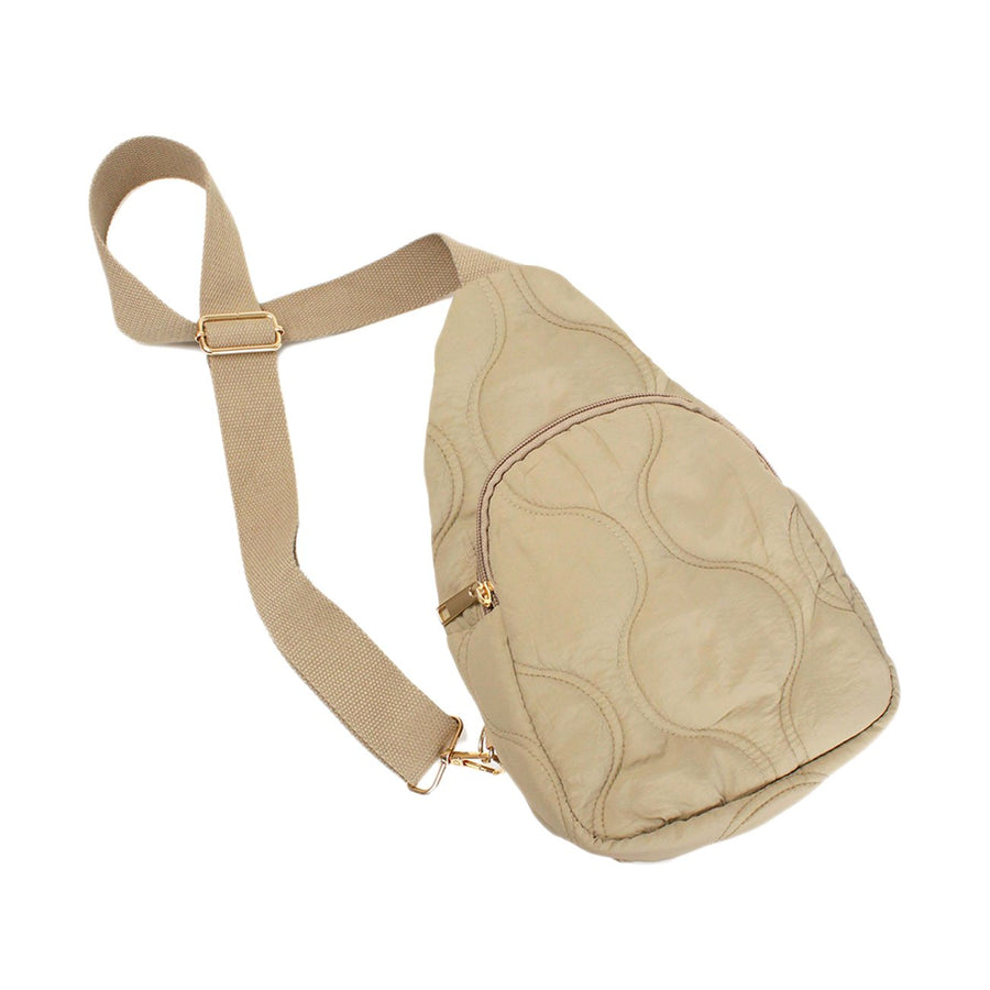 Beige Wave Quilted Sling Crossbody Bag