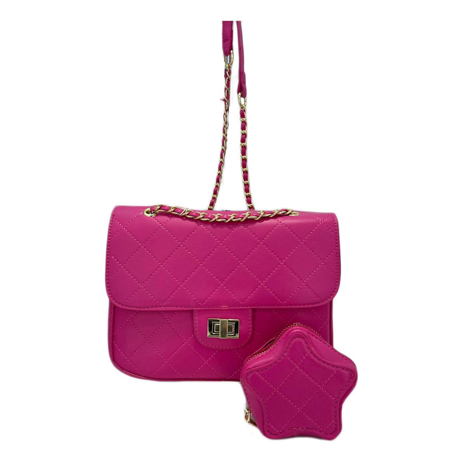 Pink 2 in 1 Quilted Flap Crossbody Bag