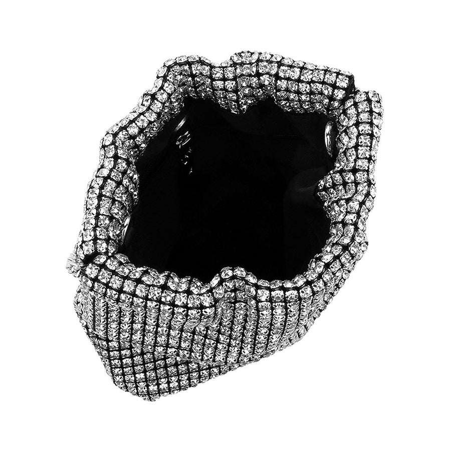 Shimmering Bling Black Clear Rhinestone Mesh Bucket Evening Crossbody Bag