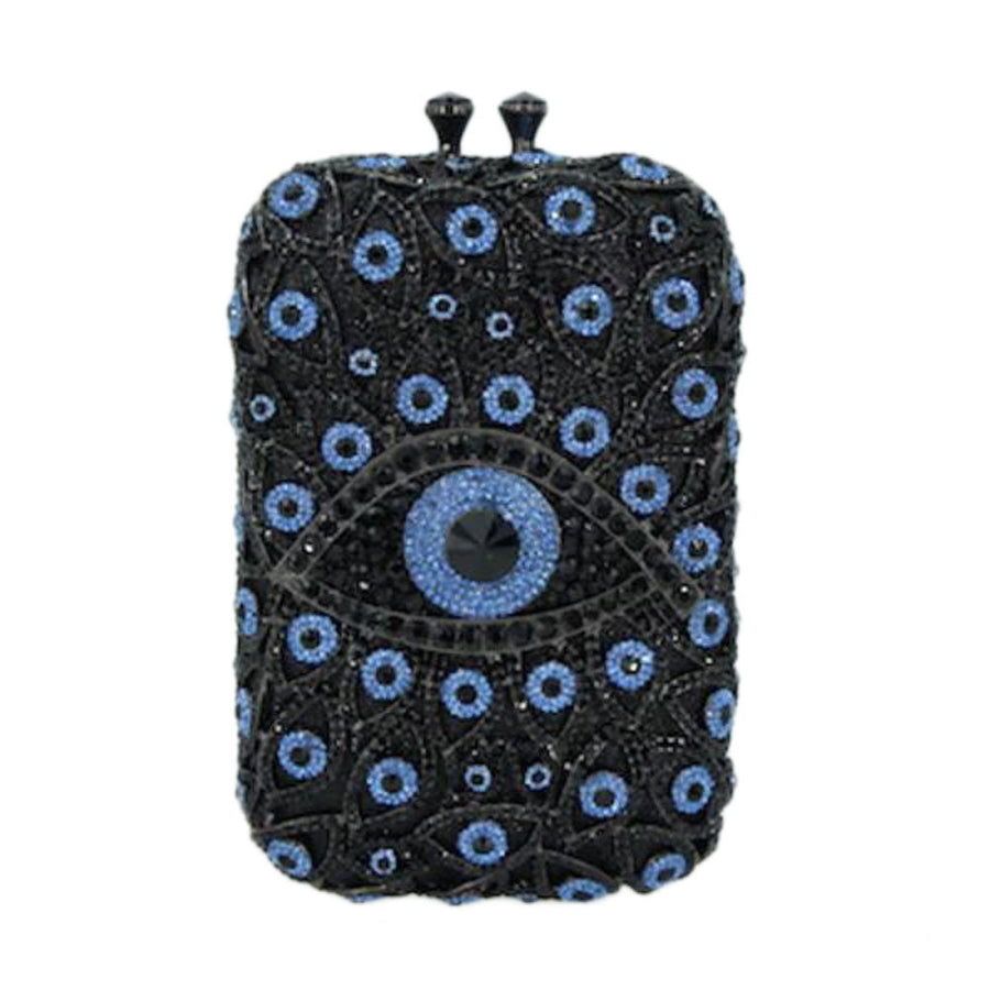 Luxe Pink Rhinestone Evil Eye Evening Clutch Case Bag