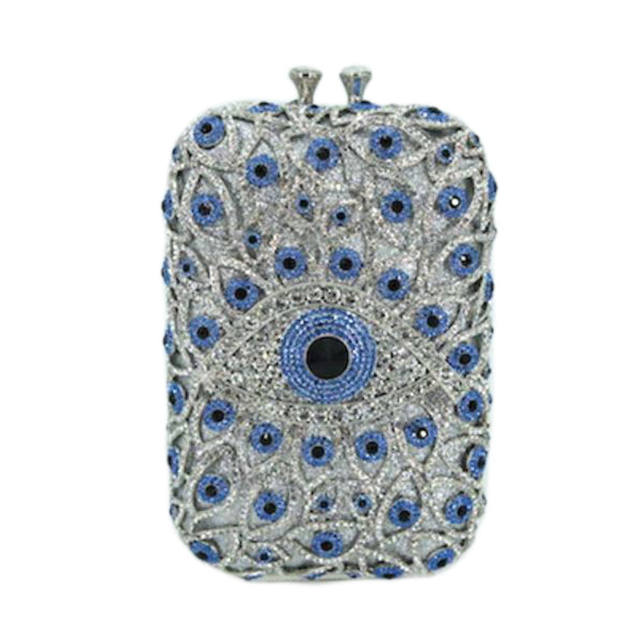 Luxe Pink Rhinestone Evil Eye Evening Clutch Case Bag