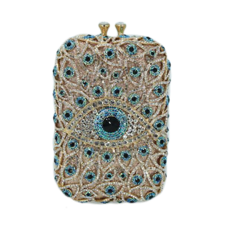 Luxe Pink Rhinestone Evil Eye Evening Clutch Case Bag
