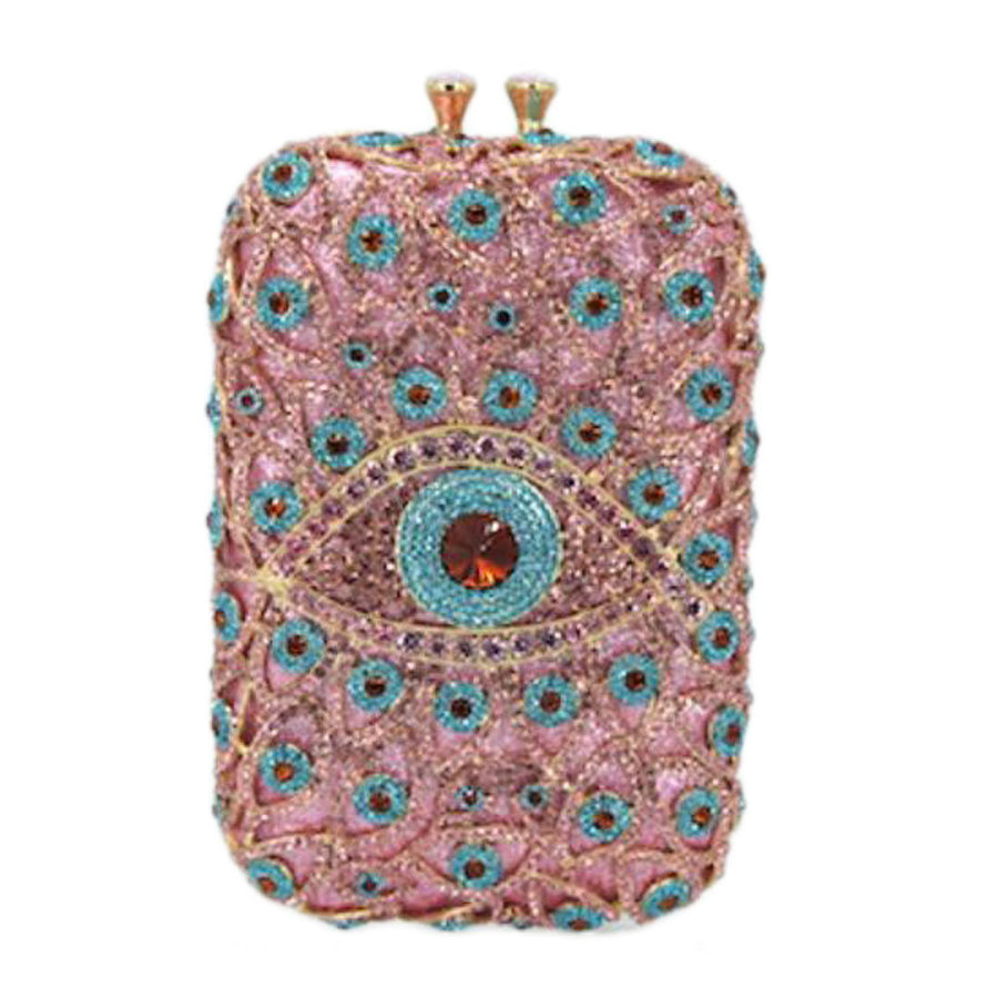 Luxe Pink Rhinestone Evil Eye Evening Clutch Case Bag