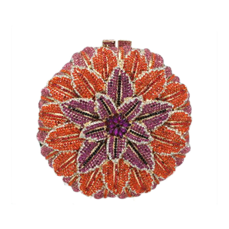 Luxe Bling Multi Orange Crystal Floral Evening Clutch Case Bag