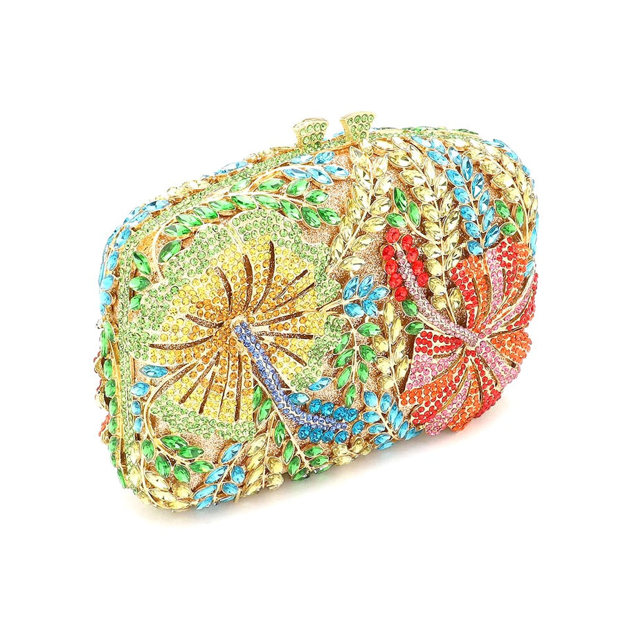 Luxe Bling Multi Color Rhinestone Floral Evening Clutch Case Bag