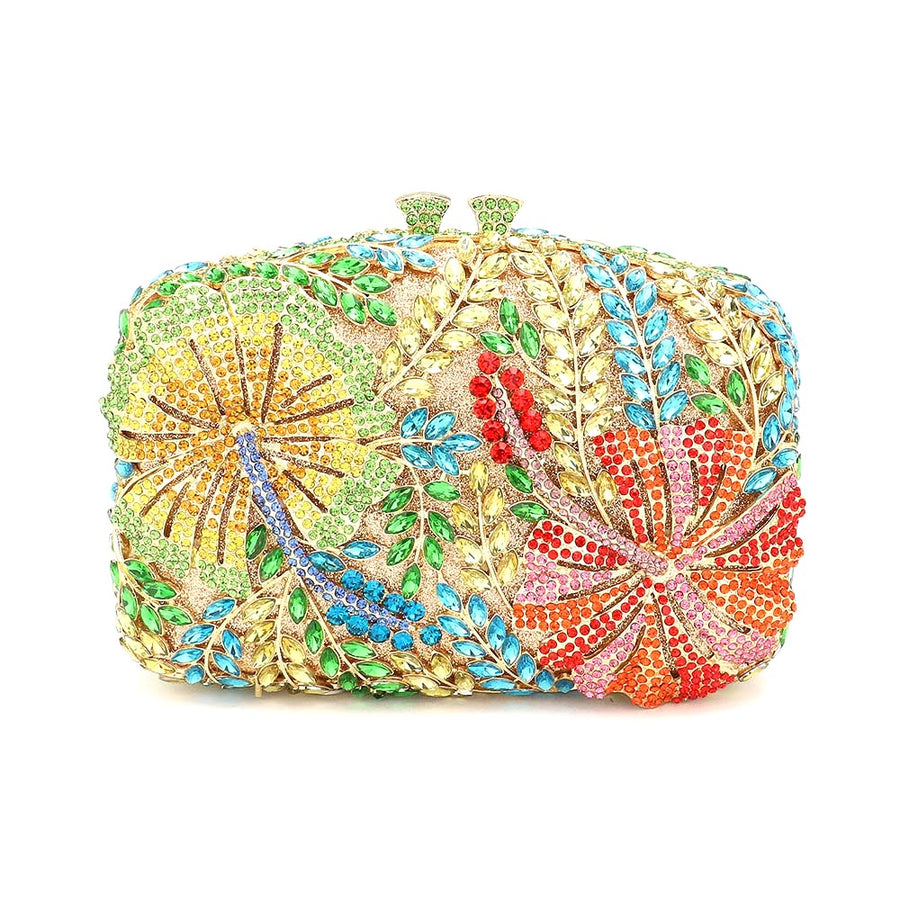 Luxe Bling Multi Color Rhinestone Floral Evening Clutch Case Bag