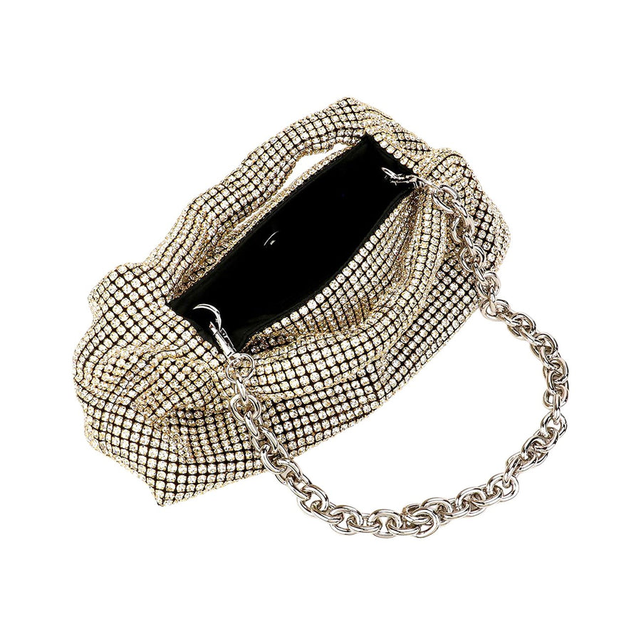 Shimmering Bling Silver Rhinestone Stud Top Handle Evening Bag