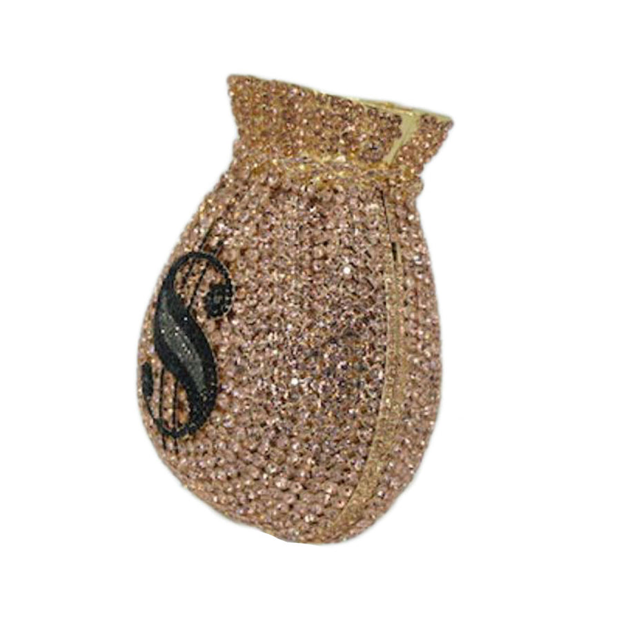 Luxe Bling Rhinestone Gold Money Evening Clutch Case Bag