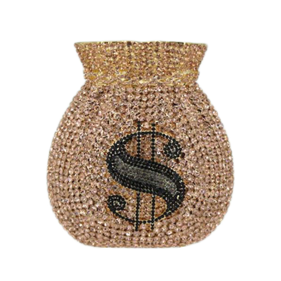 Luxe Bling Rhinestone Gold Money Evening Clutch Case Bag