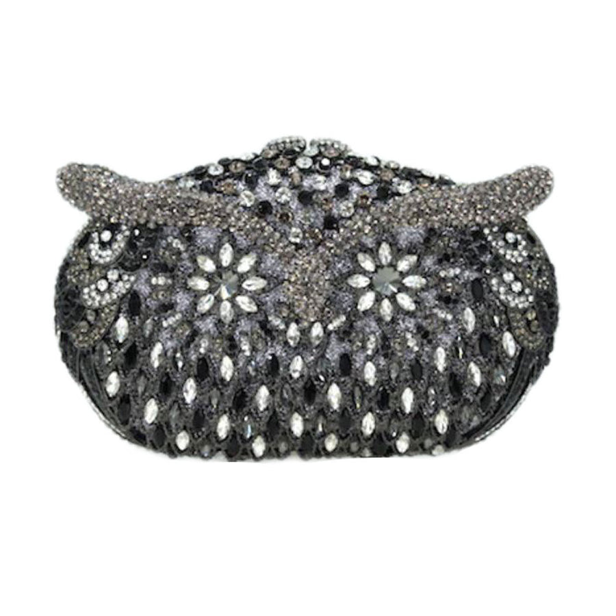 Luxe Bling Multi Blue Owl Evening Clutch Case Bag