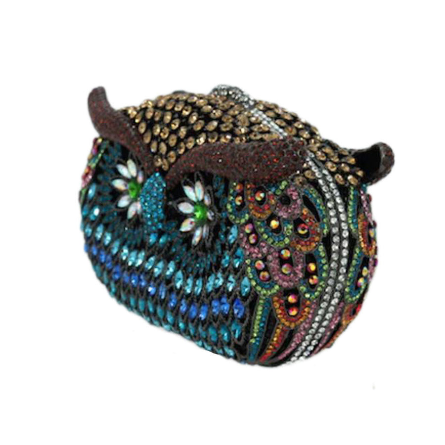 Luxe Bling Multi Blue Owl Evening Clutch Case Bag