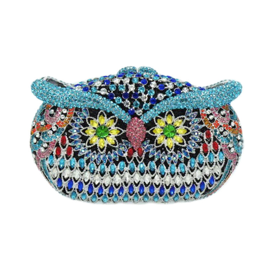 Luxe Bling Multi Blue Owl Evening Clutch Case Bag