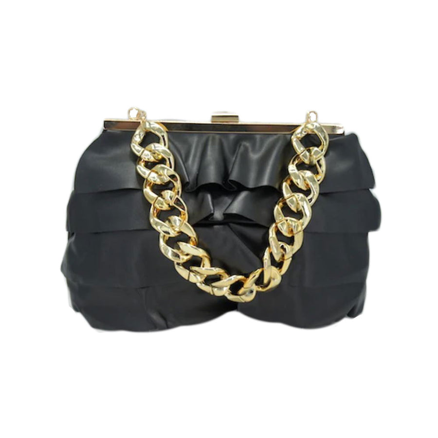 Yellow Layered Ruffle Chunky Chain Clutch Bag