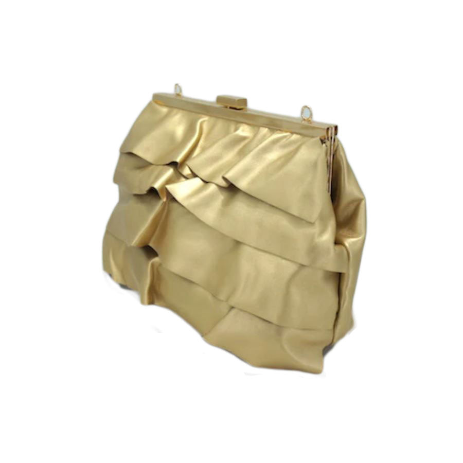 Yellow Layered Ruffle Chunky Chain Clutch Bag