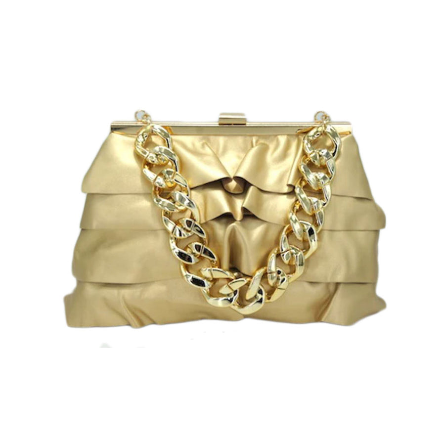 Yellow Layered Ruffle Chunky Chain Clutch Bag