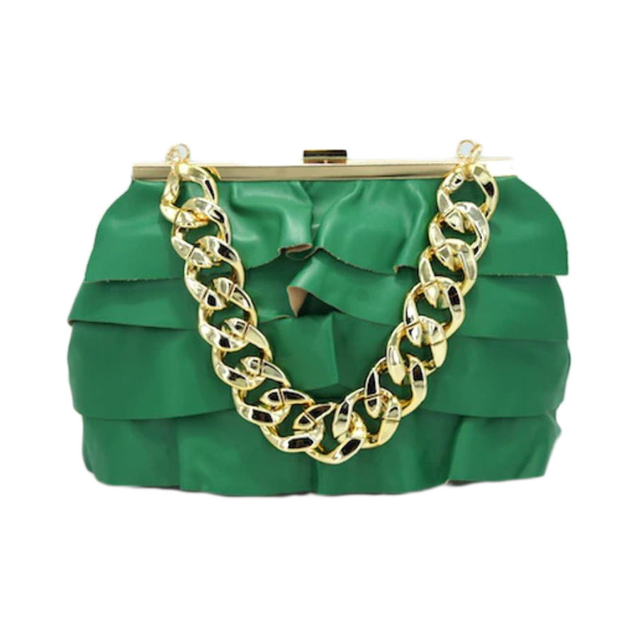 Yellow Layered Ruffle Chunky Chain Clutch Bag