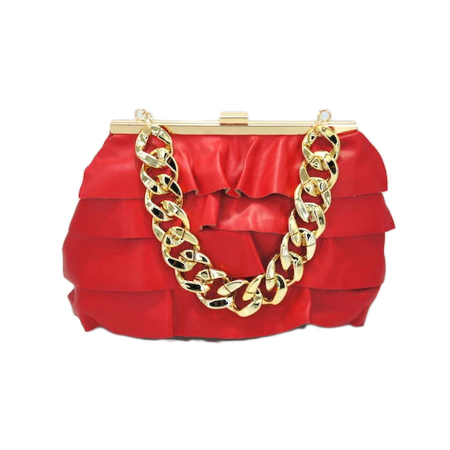 Yellow Layered Ruffle Chunky Chain Clutch Bag