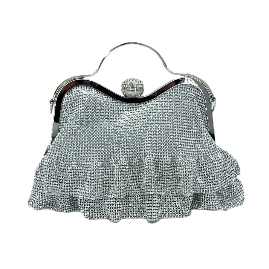 Shimmering Ruffle Silver Top Handle Evening Bag