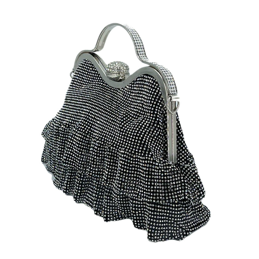 Shimmering Ruffle Silver Top Handle Evening Bag