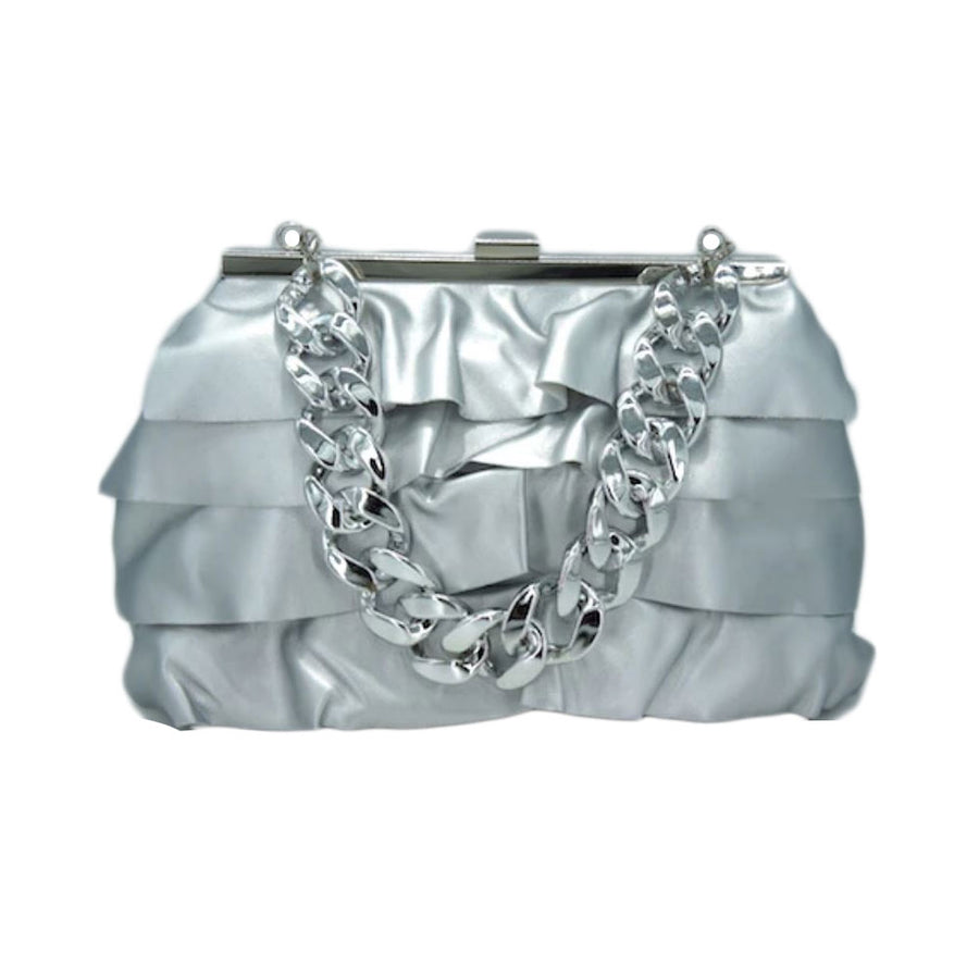 Yellow Layered Ruffle Chunky Chain Clutch Bag