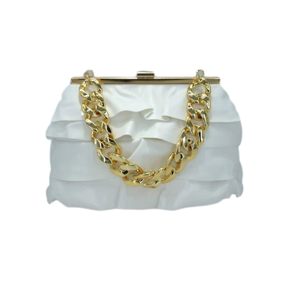 Yellow Layered Ruffle Chunky Chain Clutch Bag