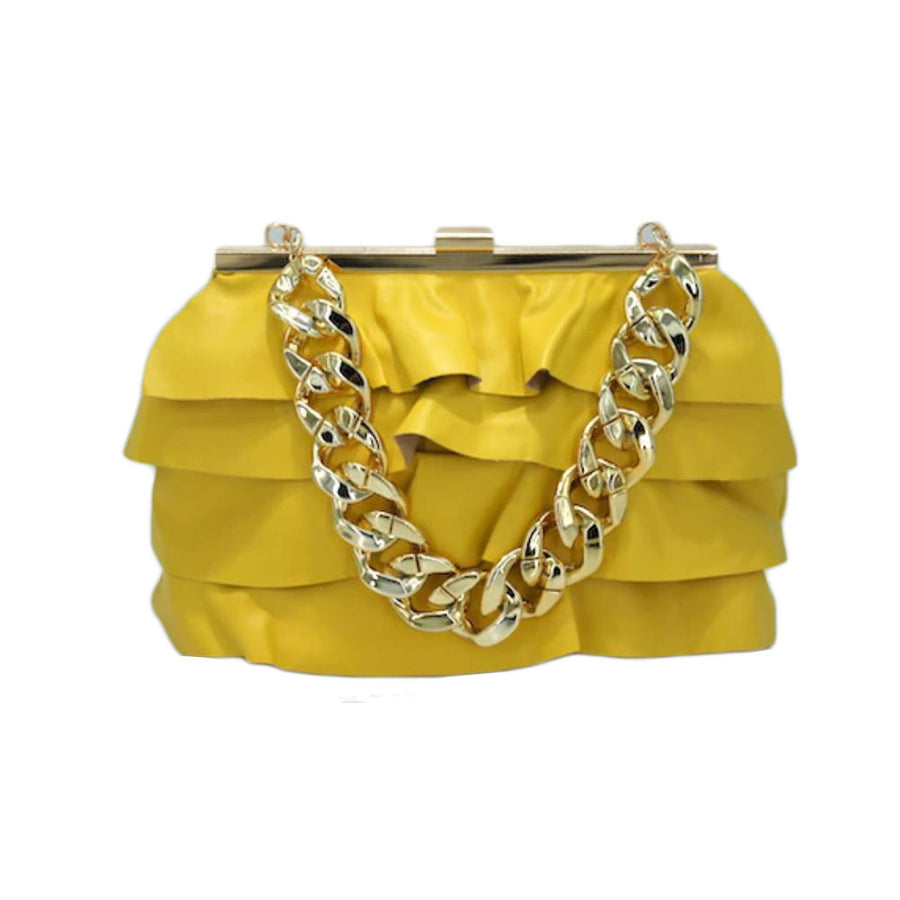 Yellow Layered Ruffle Chunky Chain Clutch Bag