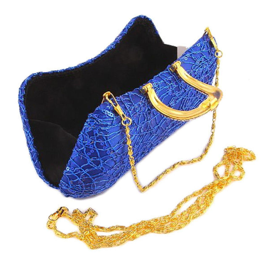 Blue Satin Beaded Minaudiere Evening Clutch