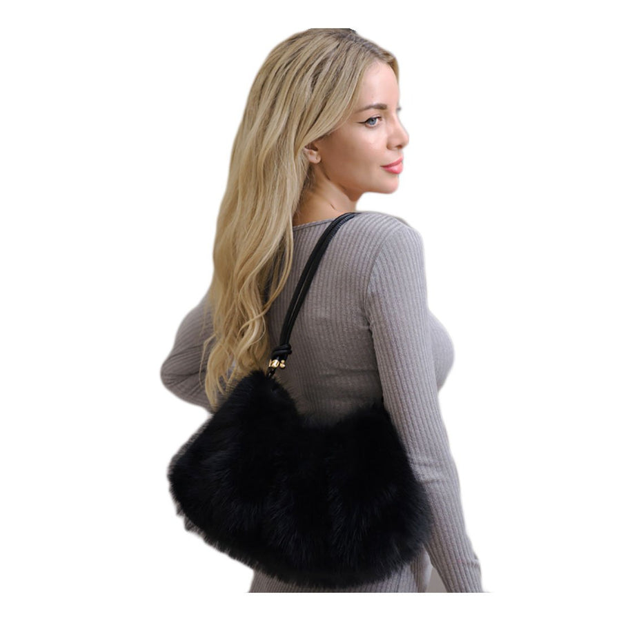 Soft Ivory Plush Furry Shoulder Bag