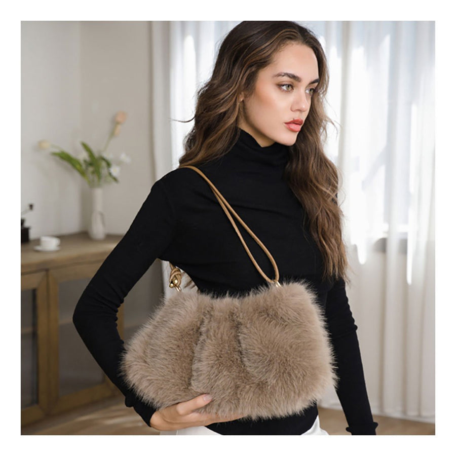 Soft Ivory Plush Furry Shoulder Bag