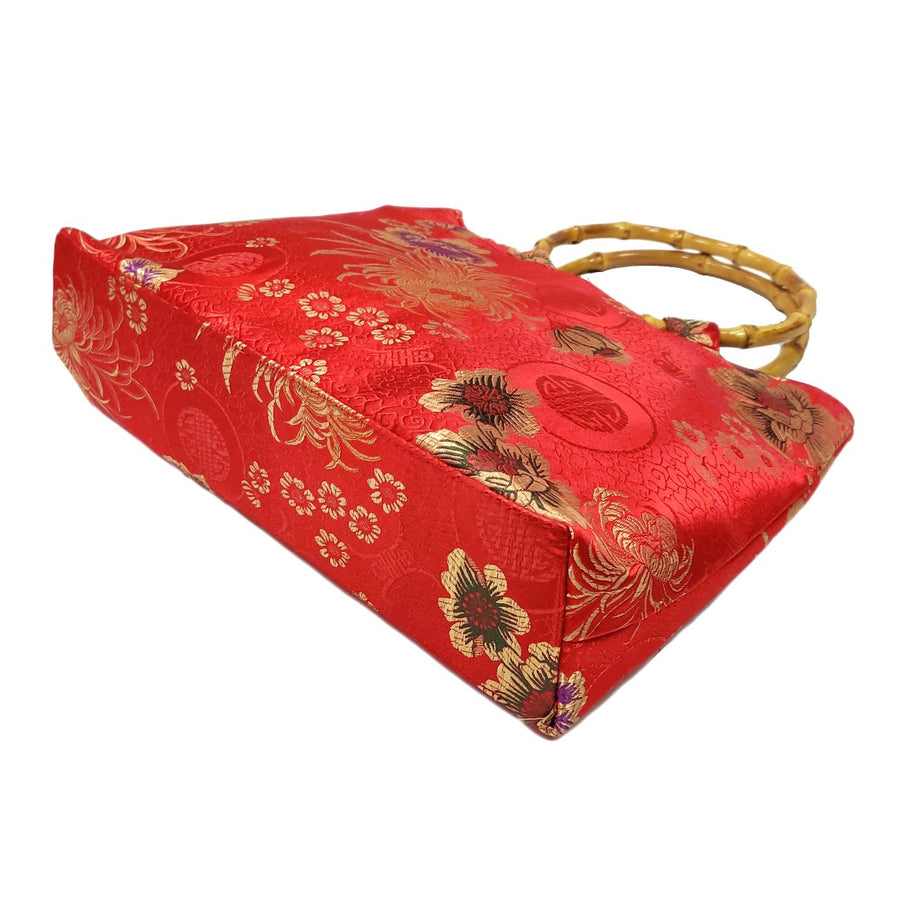Handmade Red Silk Brocade Bamboo Bag