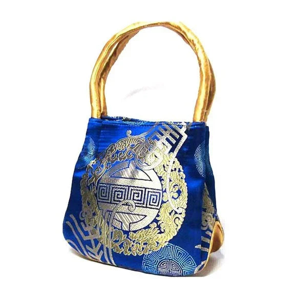 Handmade Blue Silk Brocade Bag