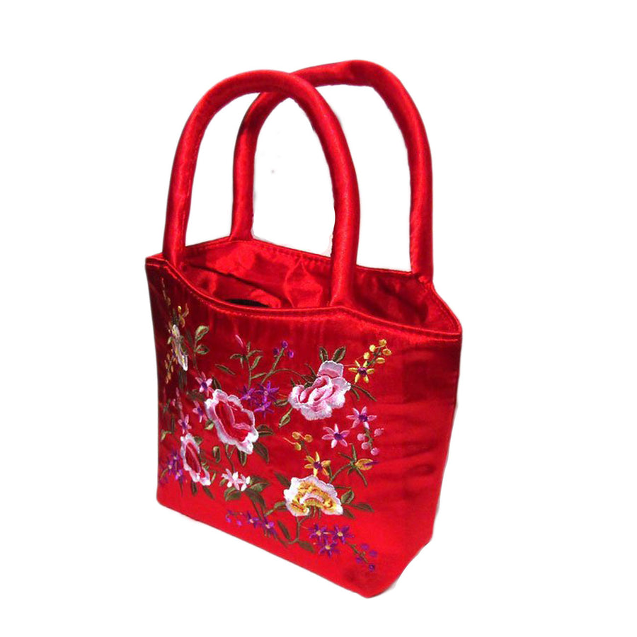 Red Silk Brocade Tote Bag