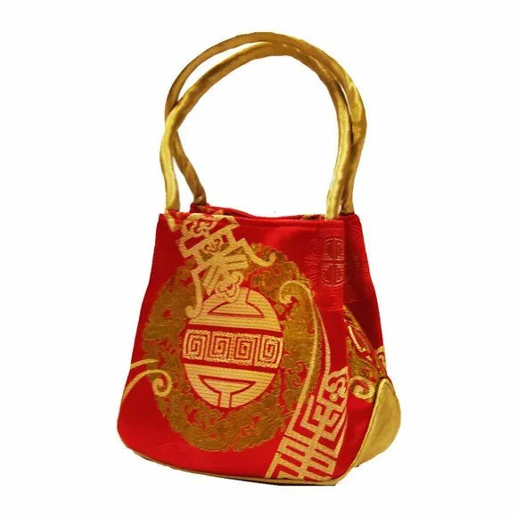 Handmade Red Silk Brocade Bag