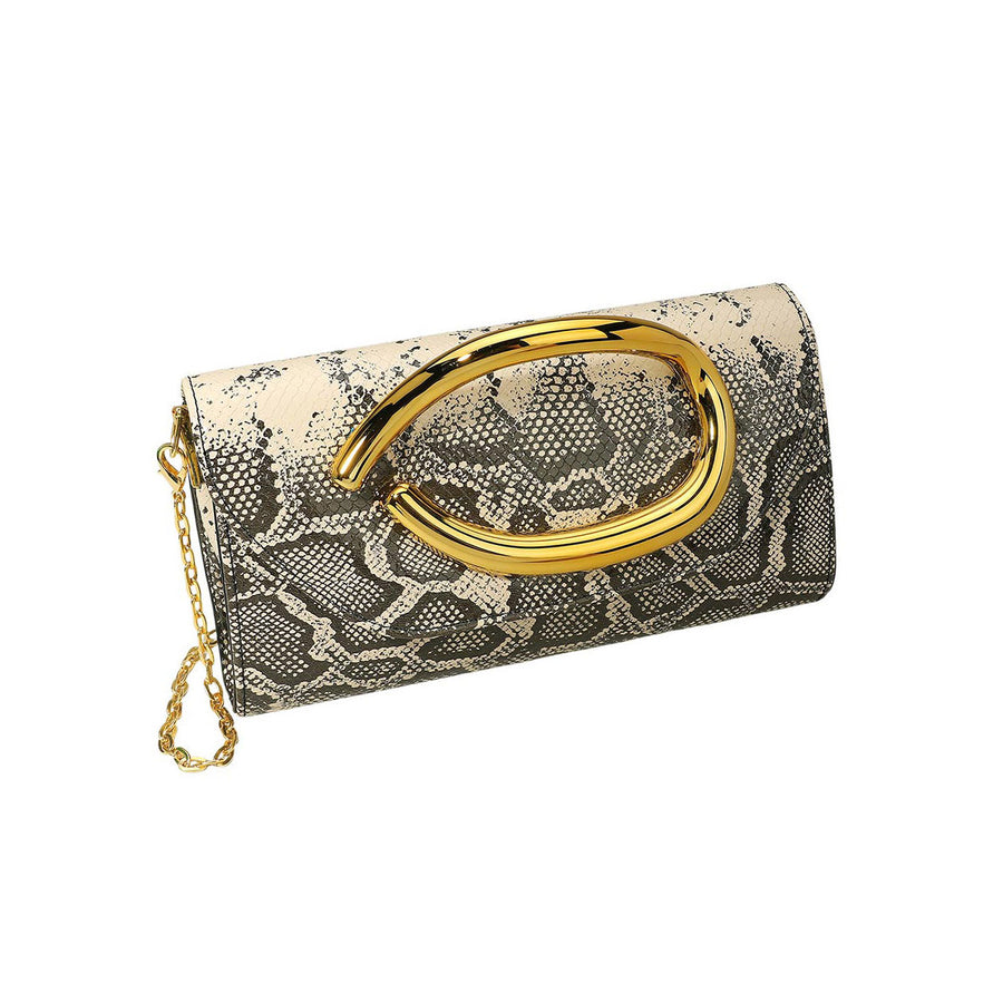 Elegant White Snake Evening Clutch Crossbody Bag