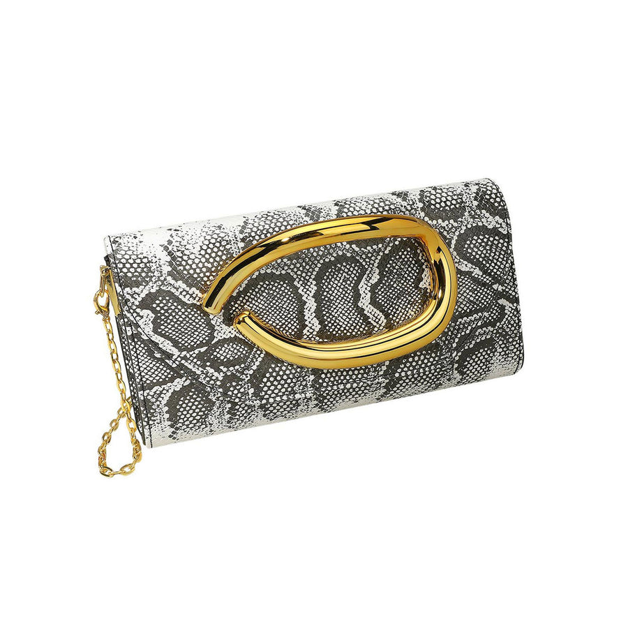 Elegant White Snake Evening Clutch Crossbody Bag
