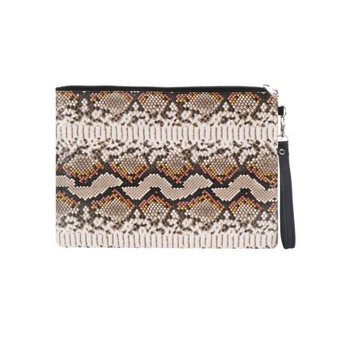 Brown Snake Skin Print Wristlet Pouch