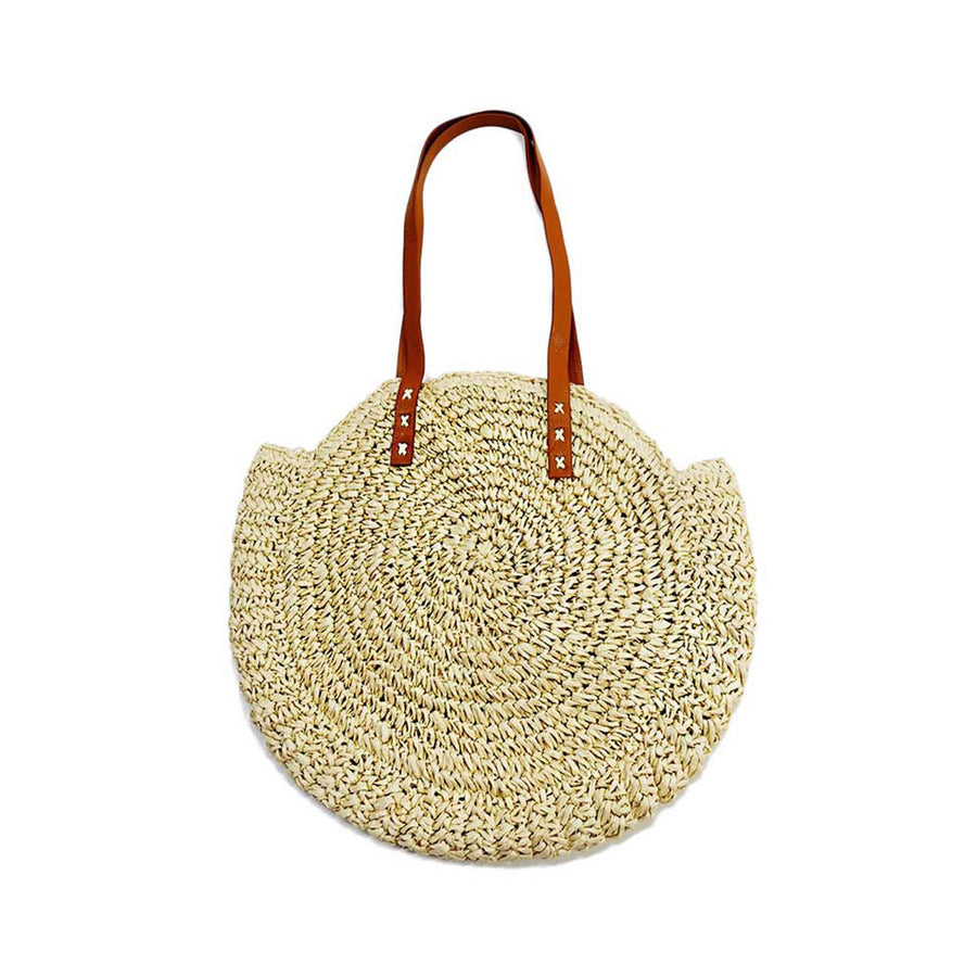 Handcrafted Tan Rattan Straw Tote Bag