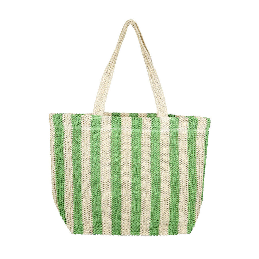 Oversize Green Stripe Straw Crochet Tote Bag