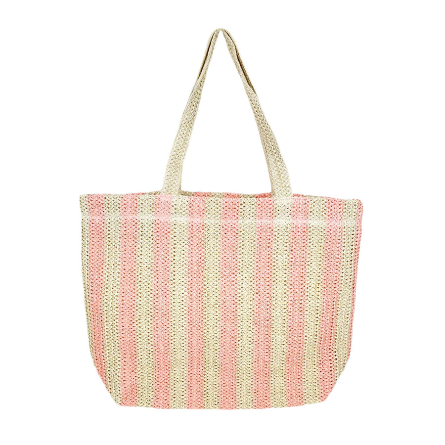 Oversize Green Stripe Straw Crochet Tote Bag