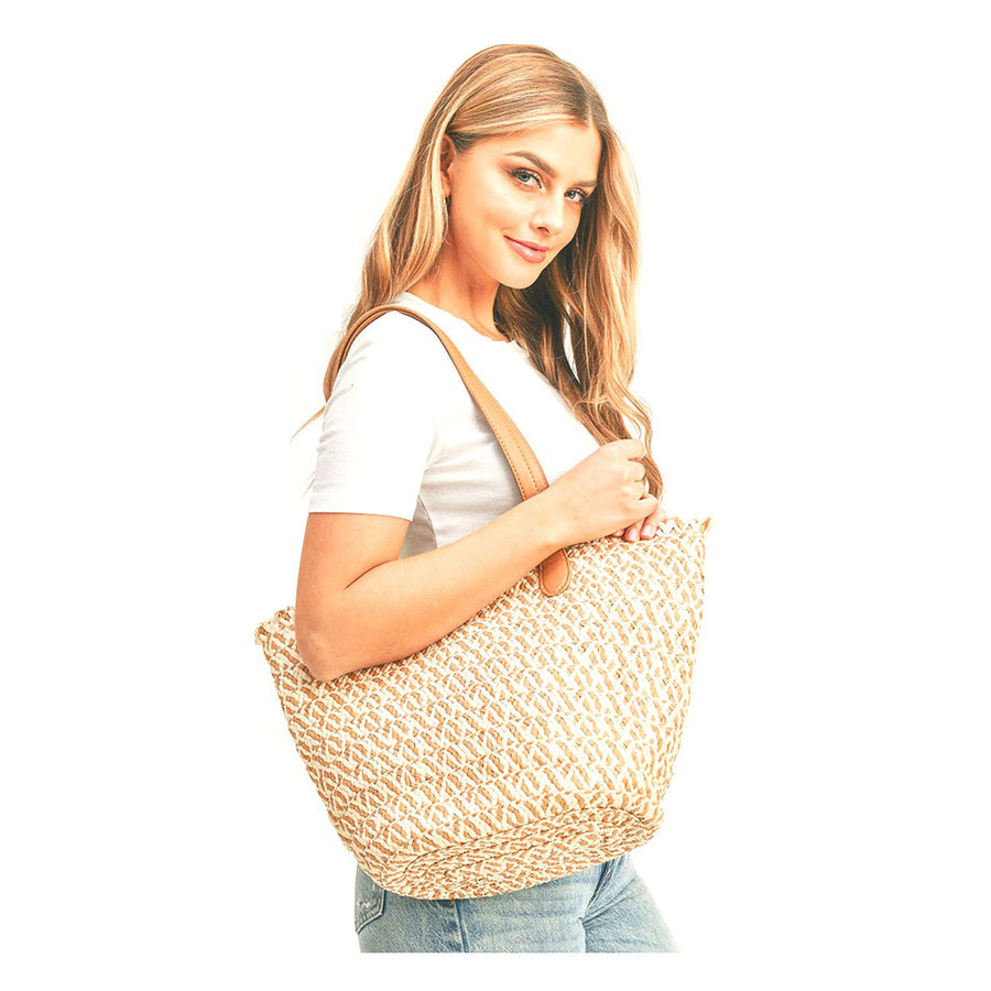 Handcrafted Beige Braided Straw Tote Bag